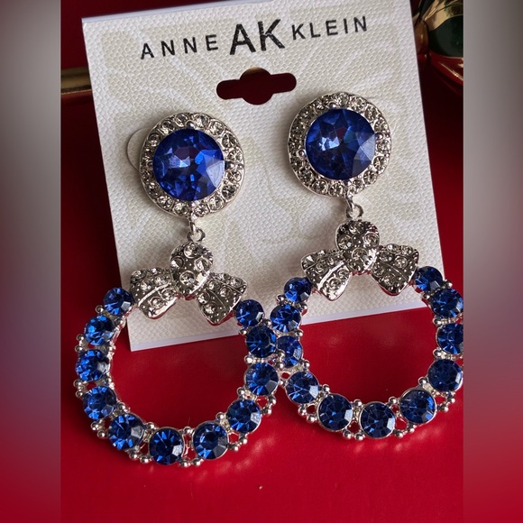 Anne Klein Blue and Silver Crystal Earrings - Picture 2 of 4